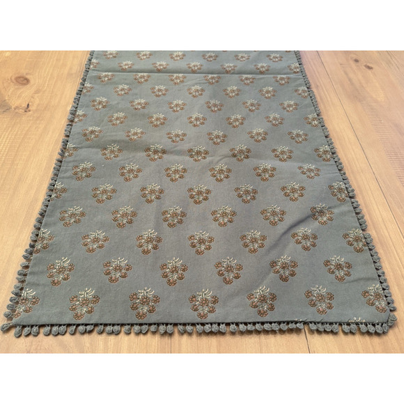 Magnolia Olive Green Floral Block Print Table Runner 16" x 72" NWT - Picture 10 of 12